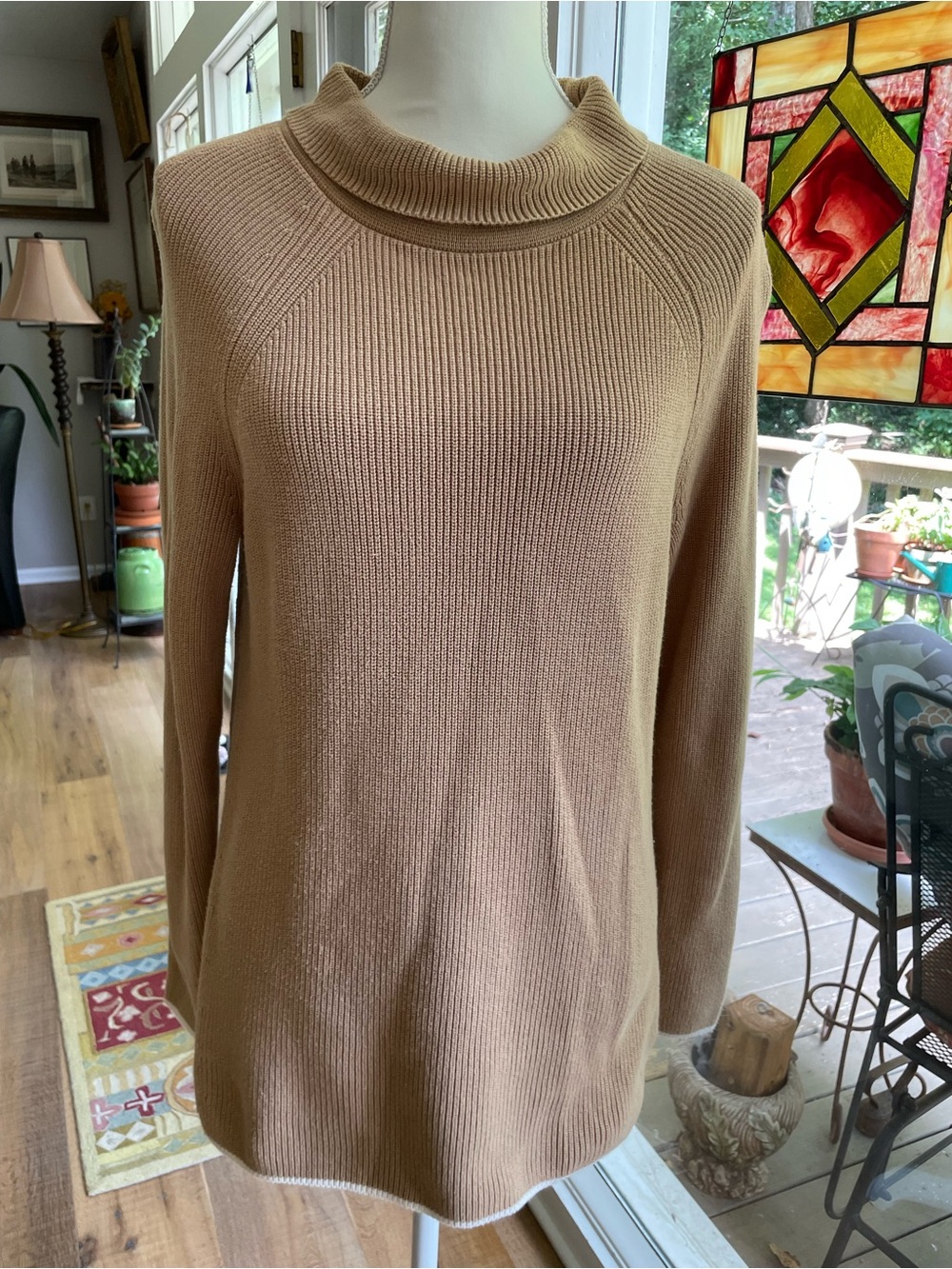 Talbots Women's Camel Ribbed 100% pima cotton Turtleneck Sweater